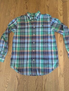 Ralph Lauren Cotton Men's Small Green Purple Plaid Long Sleeve Button Down Shirt
